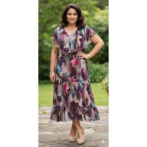 Soft‎ Surroundings Italian Dreams Crepe Tiered Maxi Dress Womens 1X Boho Resort